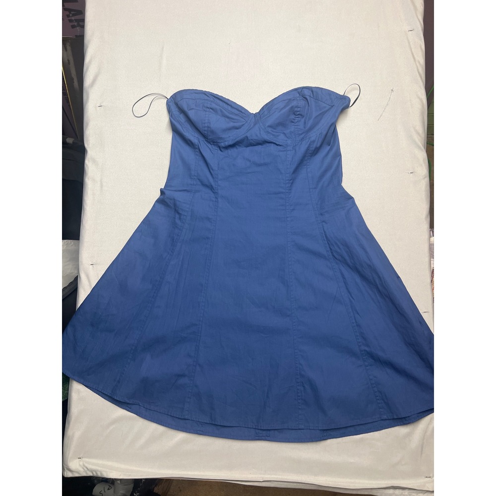 MISA Los Angeles Blue Cotton Strapless Sweetheart Mini Dress with Pockets Size M